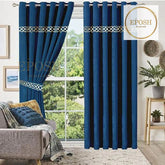 2 Pieces Crocodile Luxury Velvet Curtain Panels with 2 belts-Blue